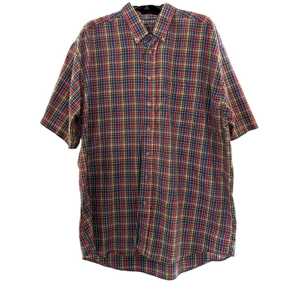 Salmon River Traders Mens XXL Plaid Short Sleeve Button Up Shirt Outdoor Cotton